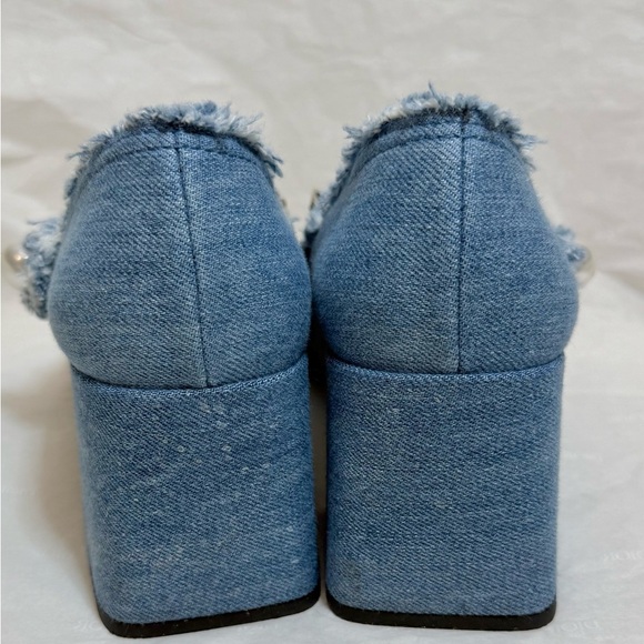Miu Miu Denim Mary Jane Heels Size 35 Pearl Strap Blue - Picture 3 of 9